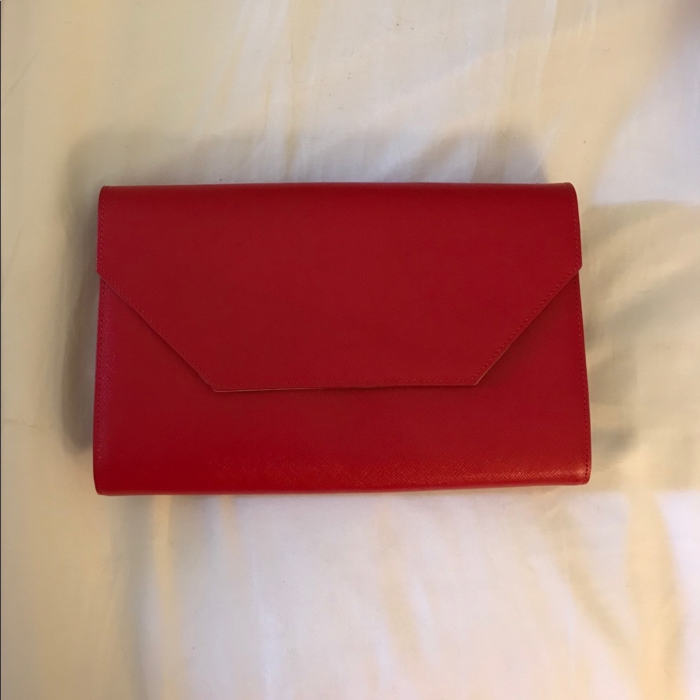 Red Clutch Bag with gold chain strap by Halogen